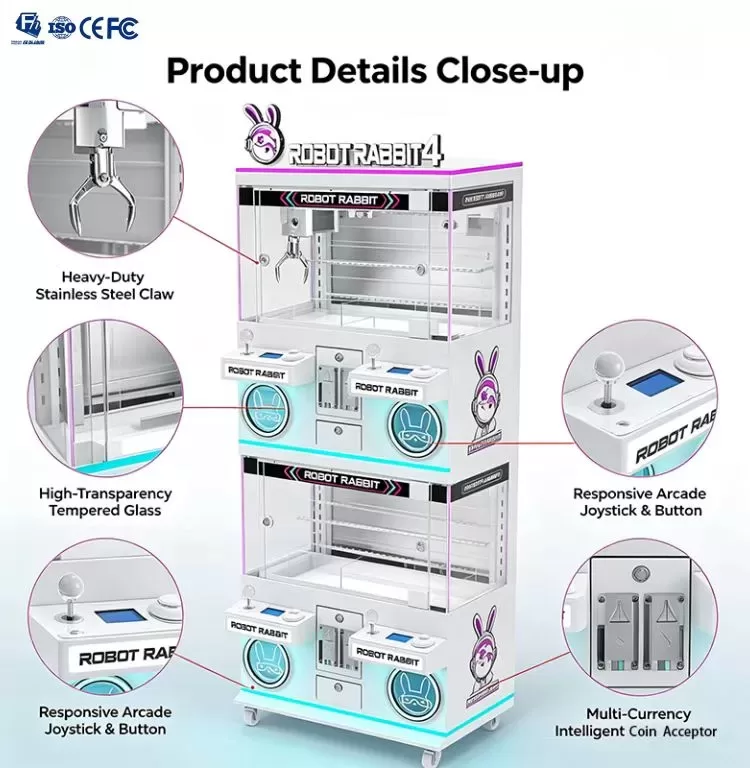 Commercial 4 Player Double Layer Arcade Claw Machine | Factory Direct Crane Game